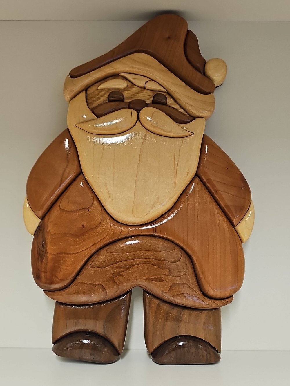 Beautiful RARE Handcrafted Wooden Santa in Multiple Cream & Brown Tones